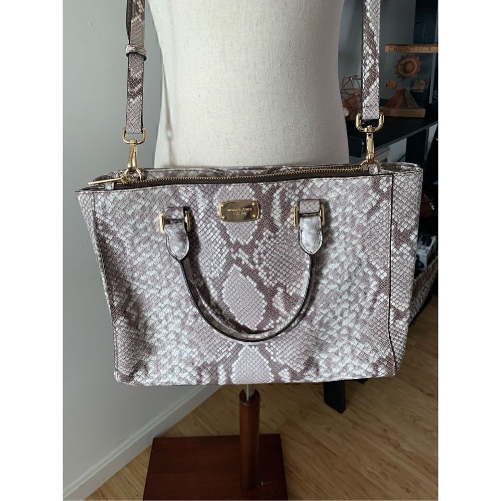 Michael Kors Beige Python Embossed Leather Satchel